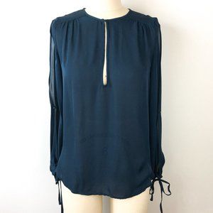Haute Hippie Teal Silk Keyhole Blouse